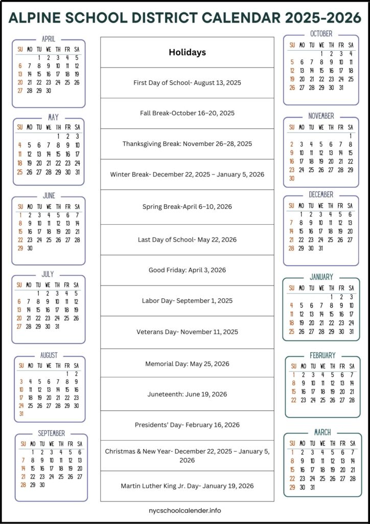 Alpine School District Calendar