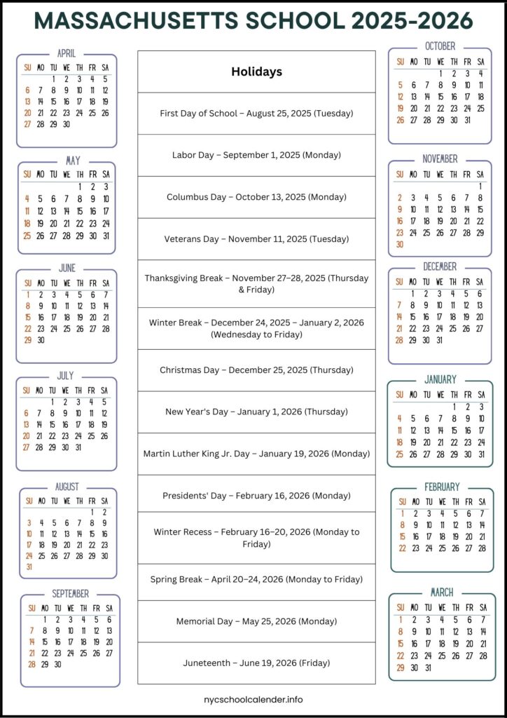 Massachusetts School Calendar 