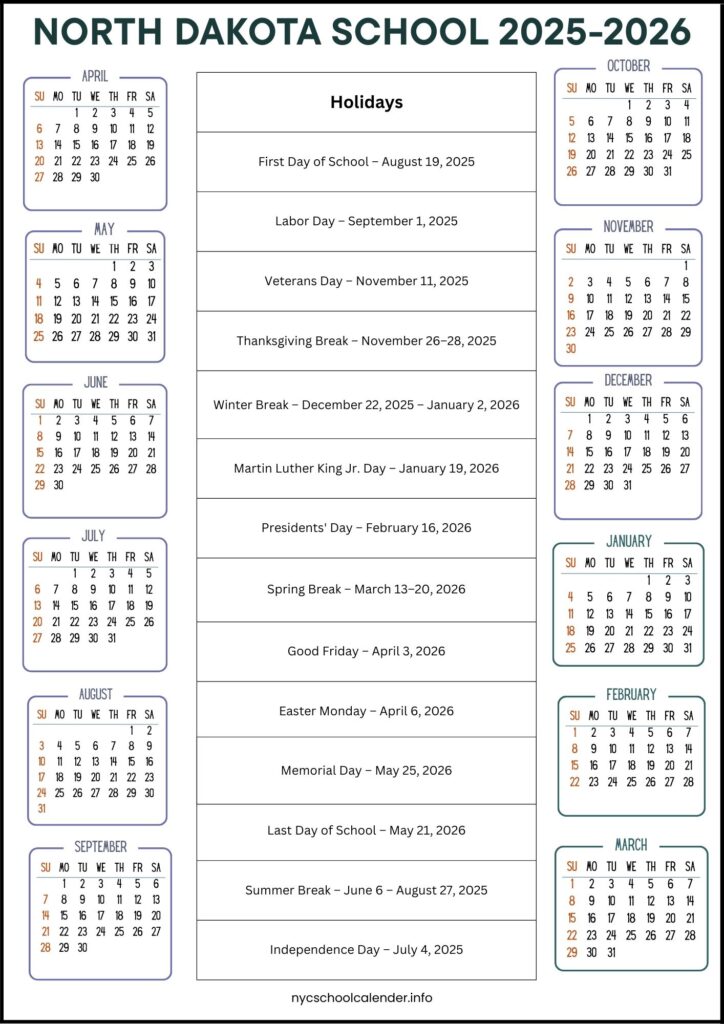 North Dakota School Calendar