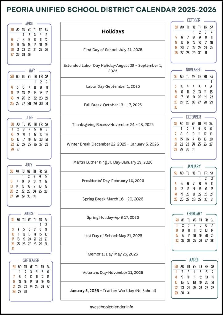 Peoria Unified School District Calendar