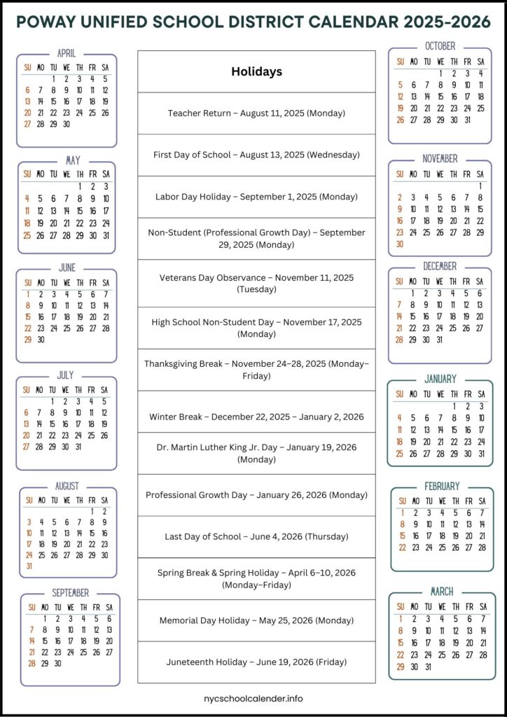 Poway Unified School District Calendar