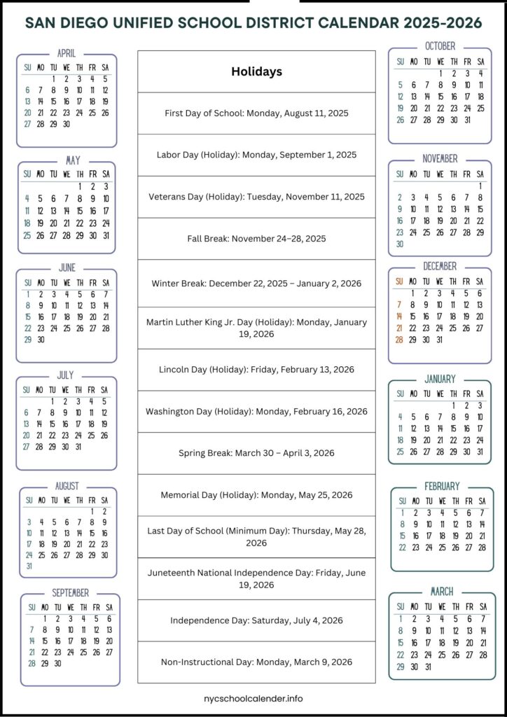 San Diego Unified School District Calendar
