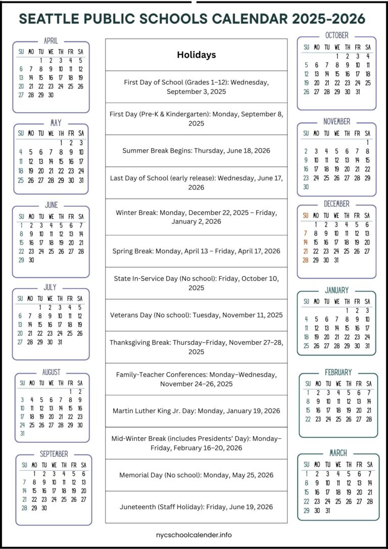 Seattle Public Schools Calendar 2025-2026 with Holidays