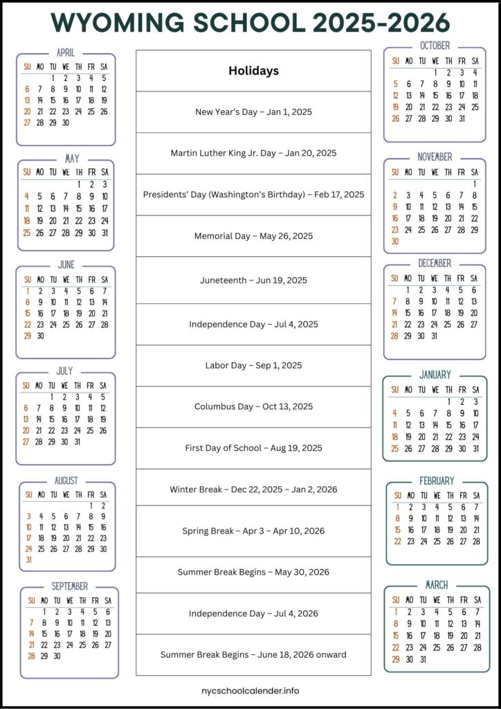 Wyoming School Calendar