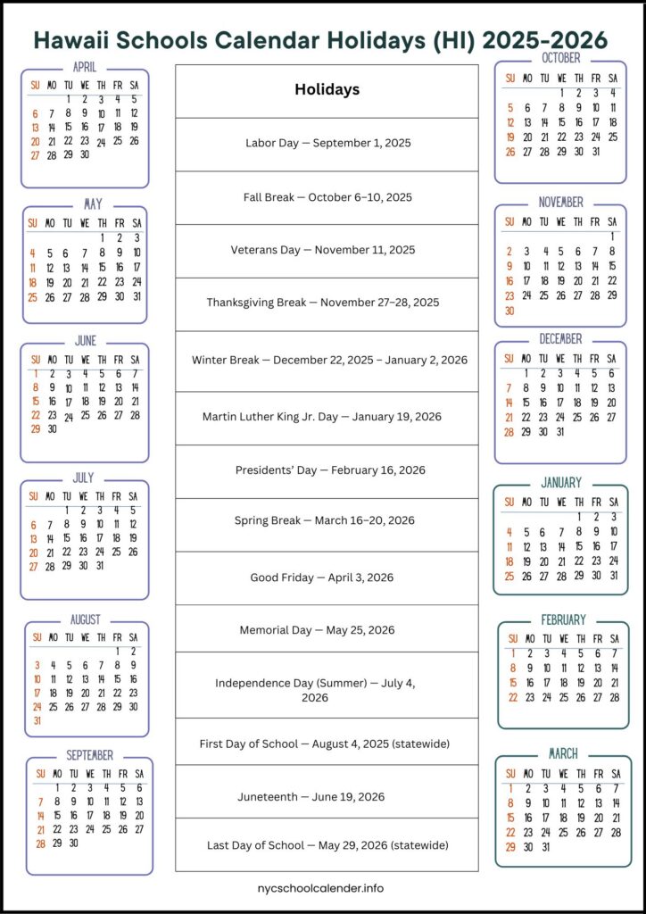 Hawaii School Calendar