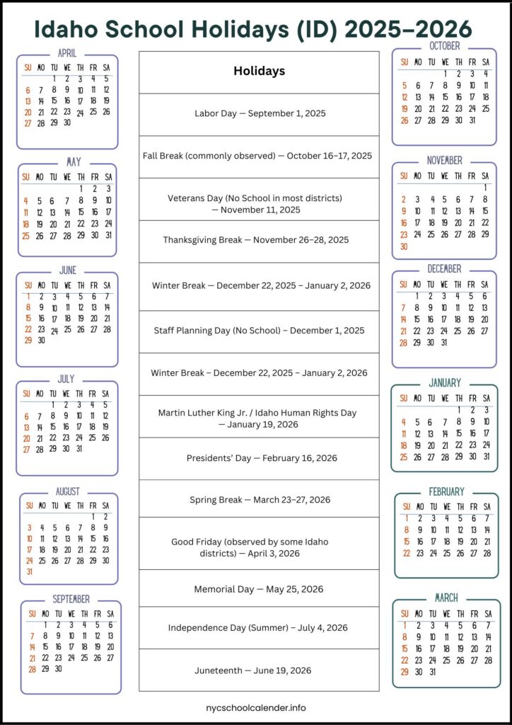 Idaho School Calendar