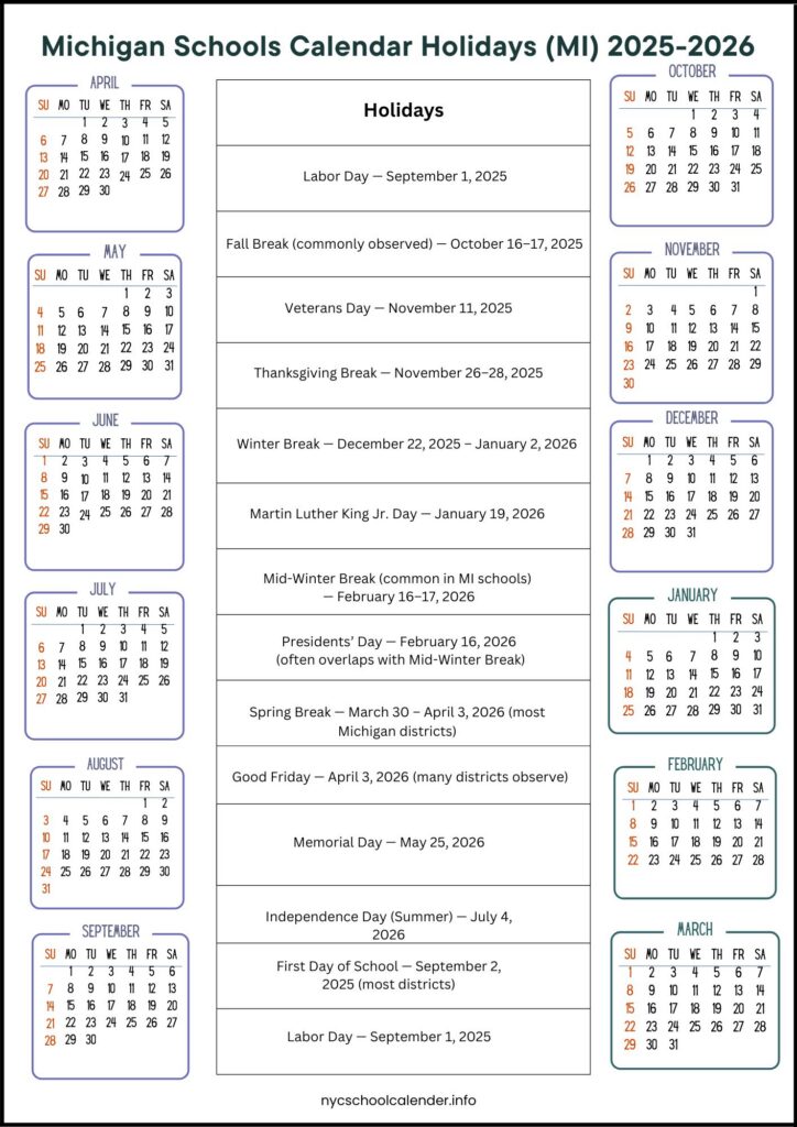 Michigan Schools Calendar