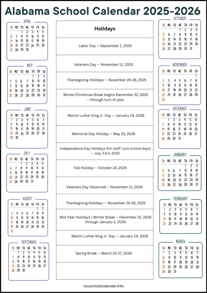 Alabama School Calendar