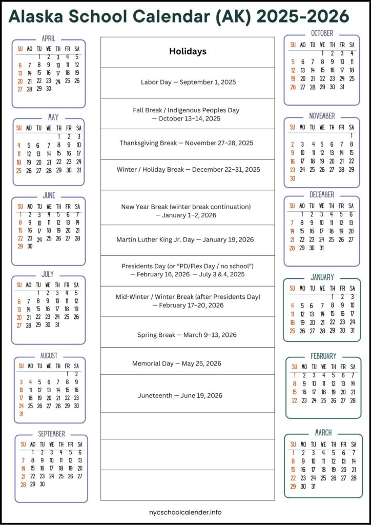 Alaska School Calendar
