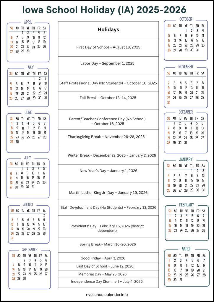 Iowa School Calendar