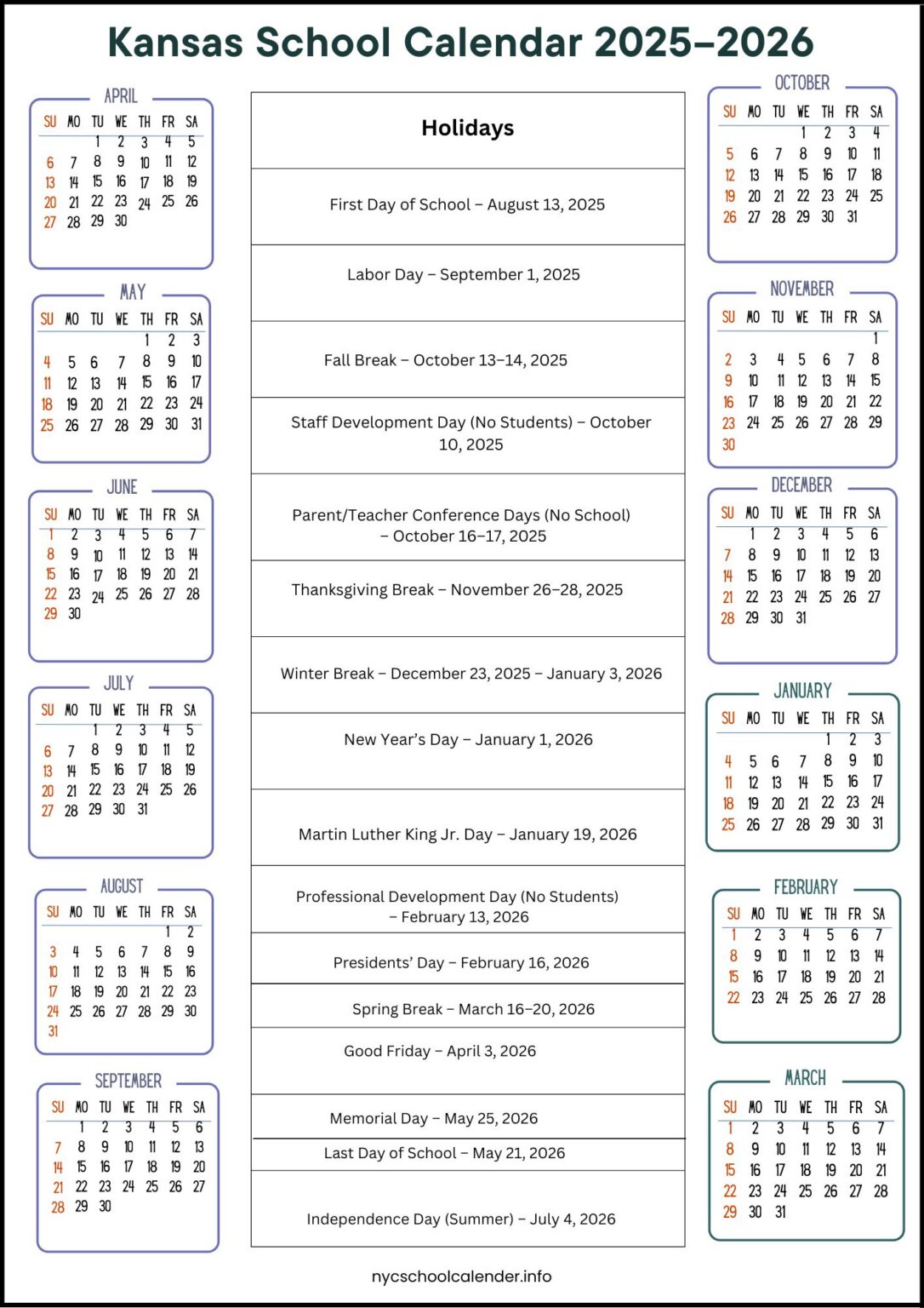 Kansas School Calendar (KS) 2026-2027 [Schedule]