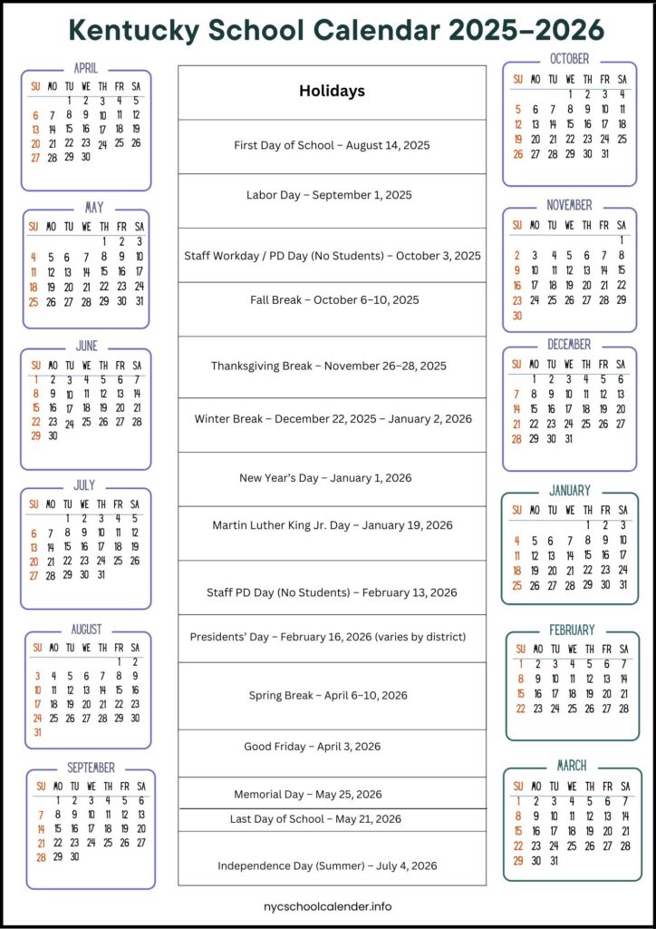 Kentucky School Calendar 